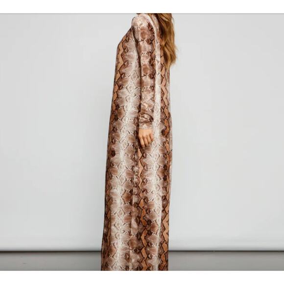 Windsor S Tan Snake Animal Print Long Sleeve Drape Relaxed Fit Duster Cover Up - Picture 3 of 7